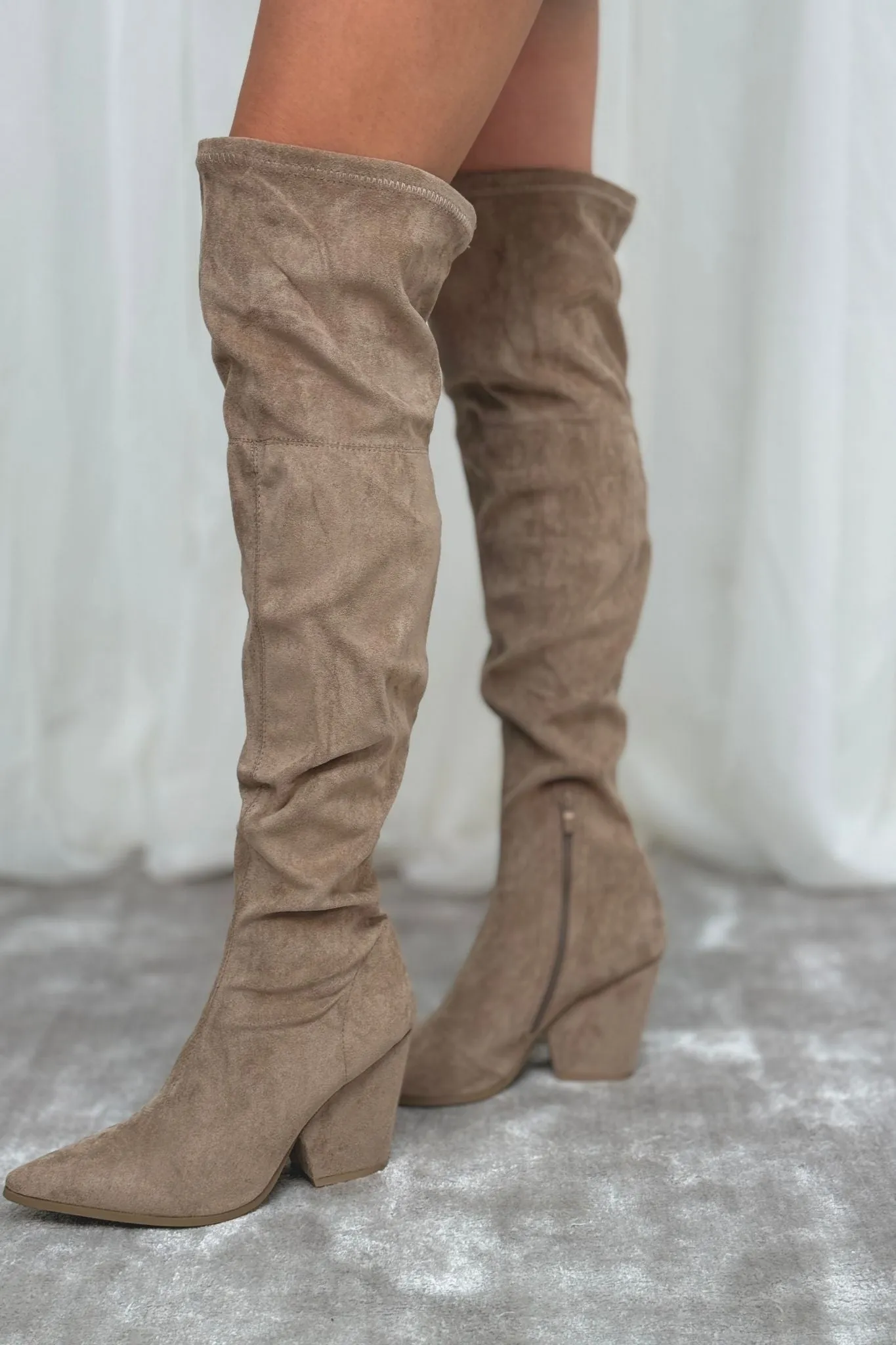 Izzy Over Knee Boots In Neutral