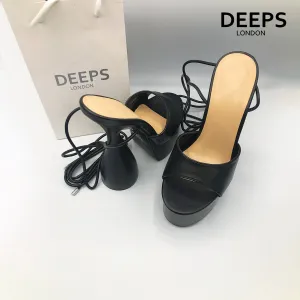 JAN FLARED HIGH HEEL WITH A LEG TIE BLACK