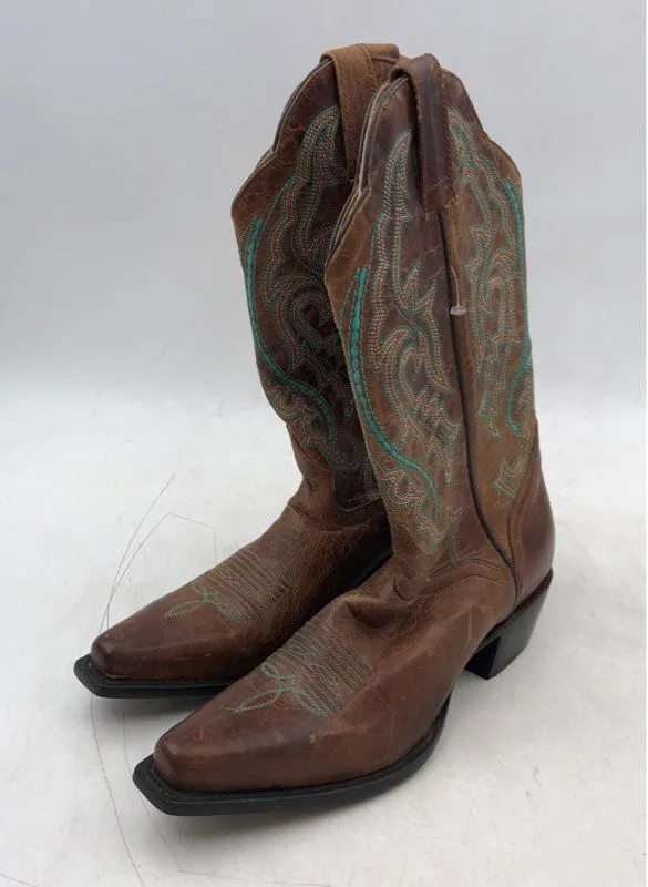 J.B Dillon Women's Brown Leather Cowgirl Western Boots - Size 8.5B