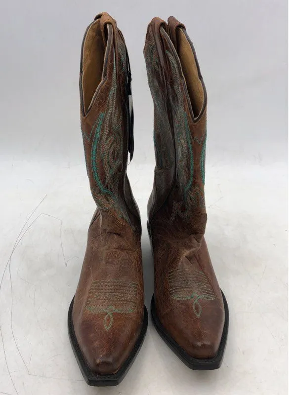 J.B Dillon Women's Brown Leather Cowgirl Western Boots - Size 8.5B