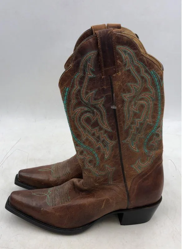 J.B Dillon Women's Brown Leather Cowgirl Western Boots - Size 8.5B