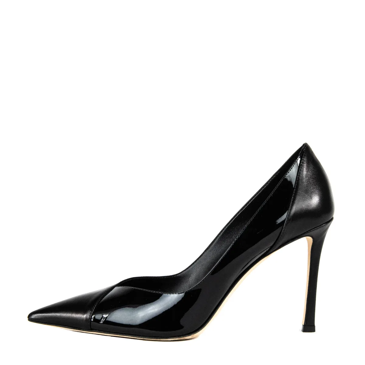Jimmy Choo Black Nappa & Patent Cass 95 Pumps US 7.5 | EU 37.5