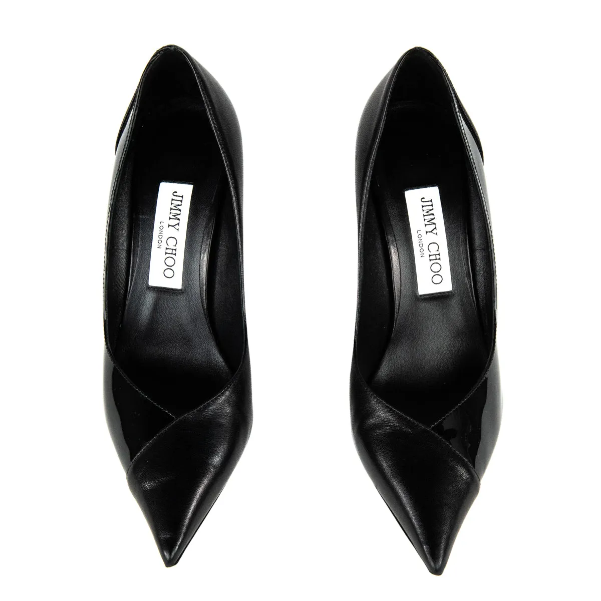 Jimmy Choo Black Nappa & Patent Cass 95 Pumps US 7.5 | EU 37.5