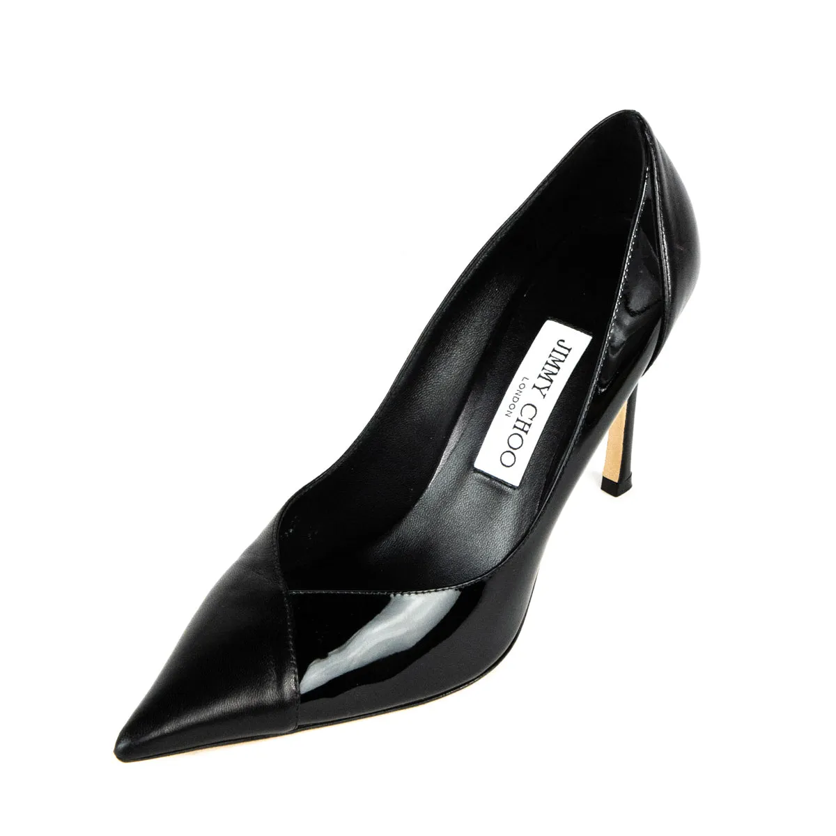 Jimmy Choo Black Nappa & Patent Cass 95 Pumps US 7.5 | EU 37.5