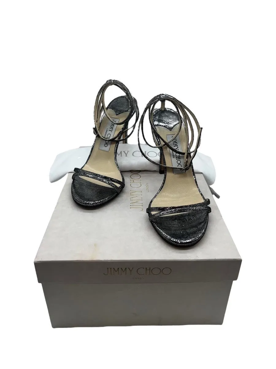 JIMMY CHOO Tizzy 100 Metallic Pixelated Leather Heels - Sz. 36