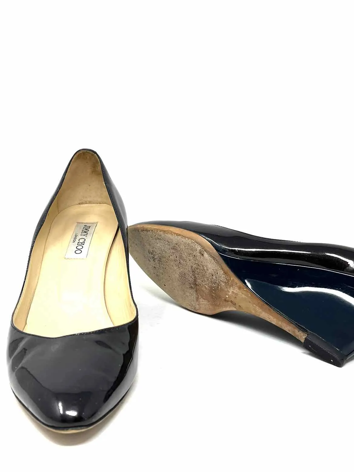 JIMMY CHOO Women's Brown/Navy Patent Leather Color Block Size 42/12  Pumps