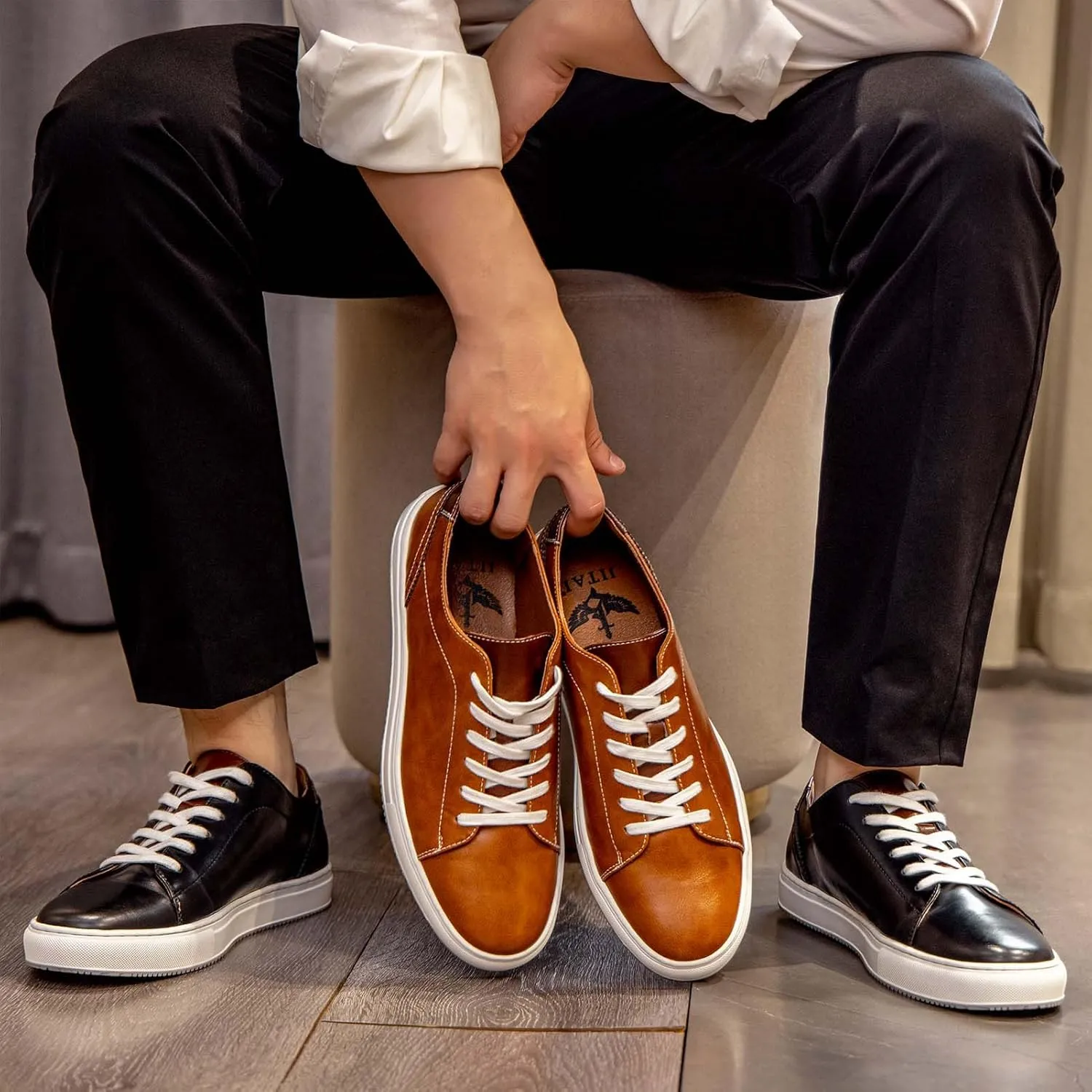 JITAI Men's Fashion Sneakers Shoes Lightweight Fashion Shoes with Wingtip Brogue & Lace-up Design Casual Business Shoes