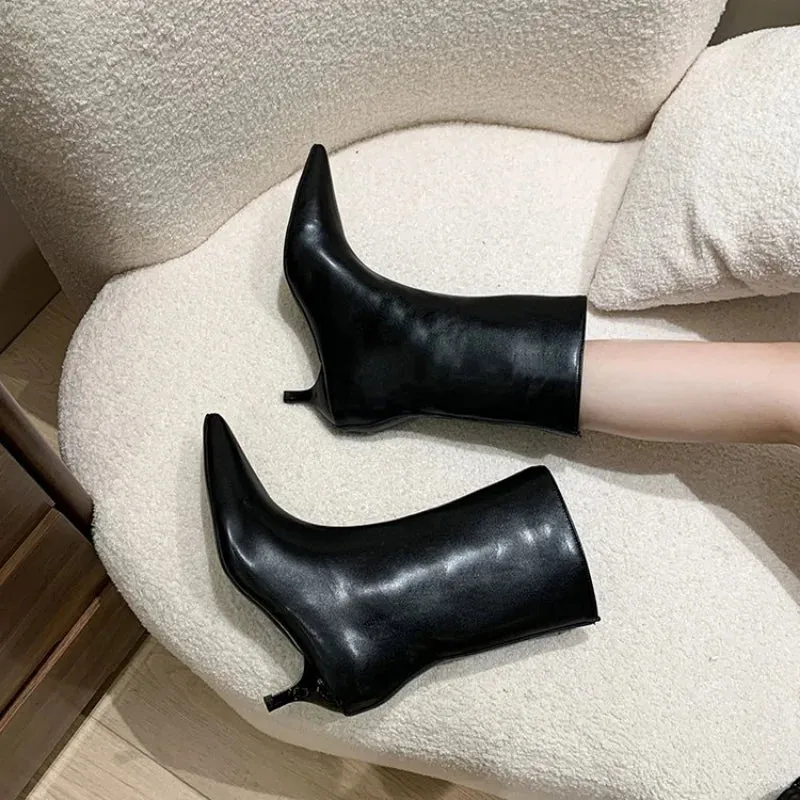 Joskaa 2024 Fashion Sexy Pointed  Low Heels Knee Long Boots Women's Spring/Autumn PU Sewing Party Ball Western Boots 35-40