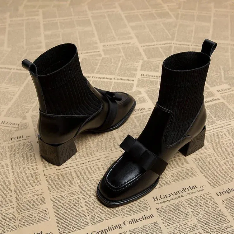 Joskaa 2024 Spring Autumn Square Headed Solid Color Fashion Side Zipper Waterproof Platform Simple External Wear Women's Fashion Boots