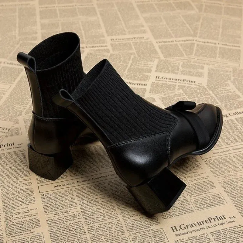 Joskaa 2024 Spring Autumn Square Headed Solid Color Fashion Side Zipper Waterproof Platform Simple External Wear Women's Fashion Boots