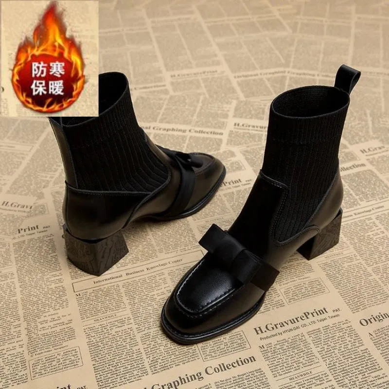 Joskaa 2024 Spring Autumn Square Headed Solid Color Fashion Side Zipper Waterproof Platform Simple External Wear Women's Fashion Boots