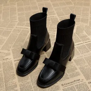 Joskaa 2024 Spring Autumn Square Headed Solid Color Fashion Side Zipper Waterproof Platform Simple External Wear Women's Fashion Boots