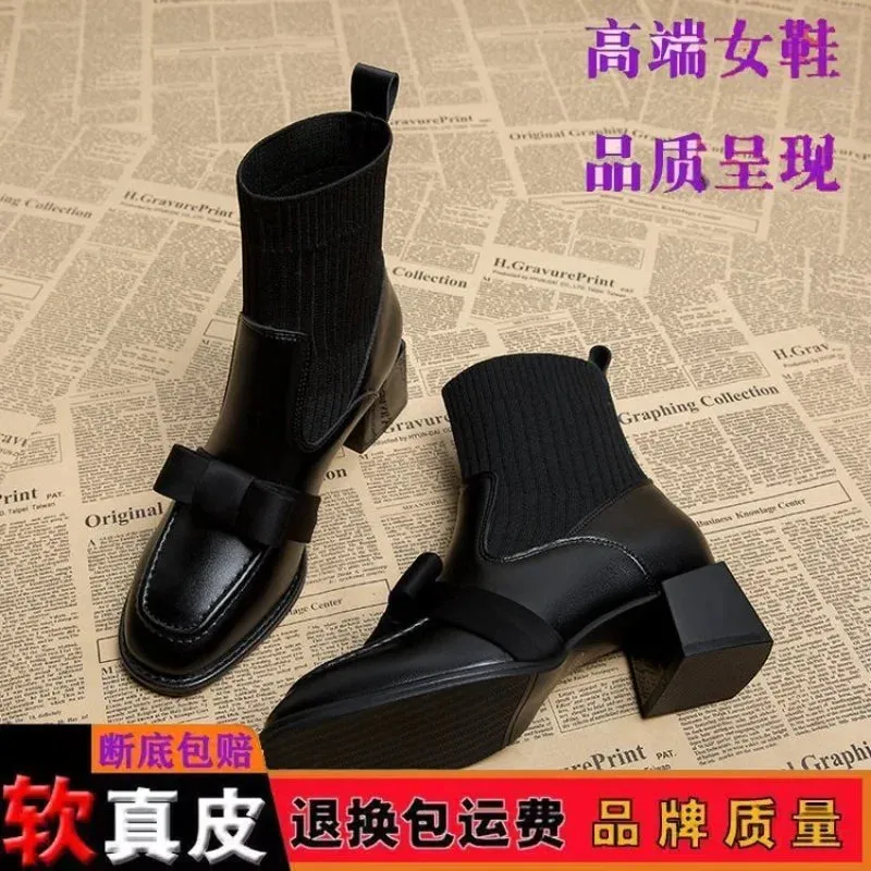 Joskaa 2024 Spring Autumn Square Headed Solid Color Fashion Side Zipper Waterproof Platform Simple External Wear Women's Fashion Boots