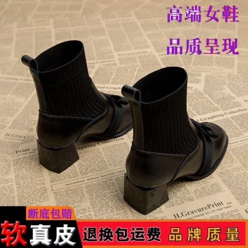 Joskaa 2024 Spring Autumn Square Headed Solid Color Fashion Side Zipper Waterproof Platform Simple External Wear Women's Fashion Boots