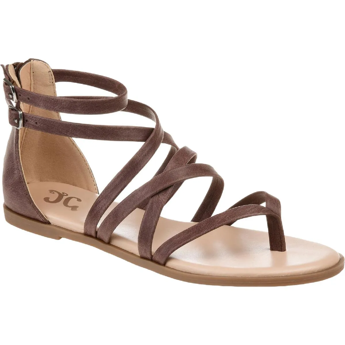 Journee Collection Womens Zailie Faux Leather Thong Gladiator Sandals