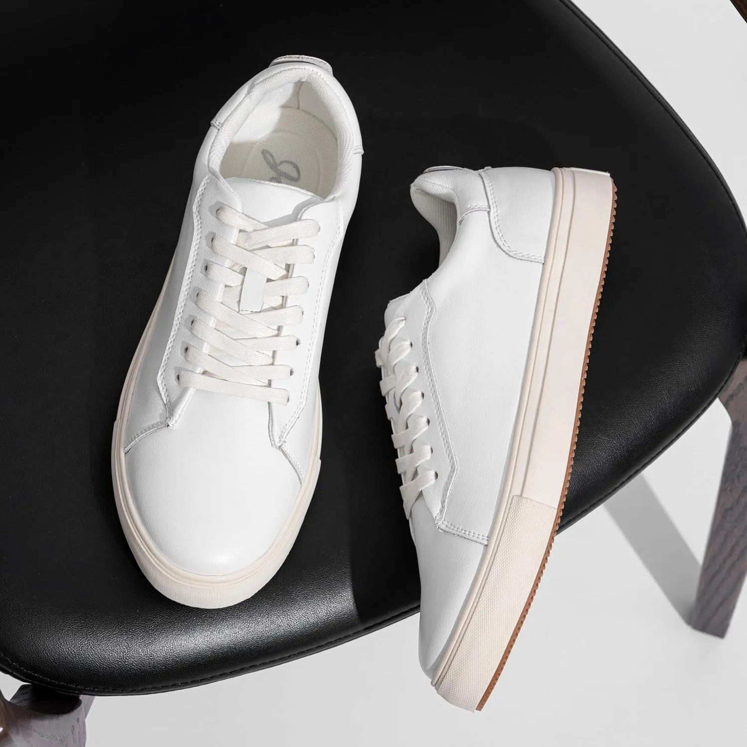 Jousen Mens Fashion Sneakers Polished Leather Mens Dress Sneakers Stylish Retro Mens Business Casual Shoes