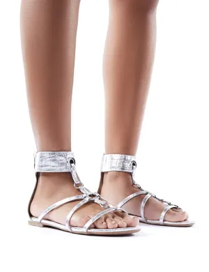 Justice Silver Croc Strappy Sandals