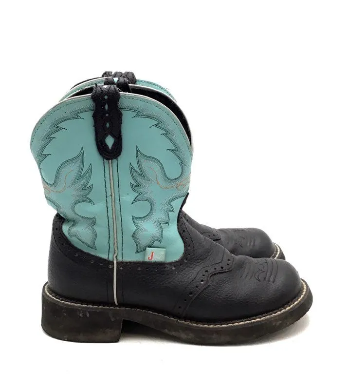 Justin Boots Women's Gypsy L9905 Black Green Leather Western Boots - Size 7B