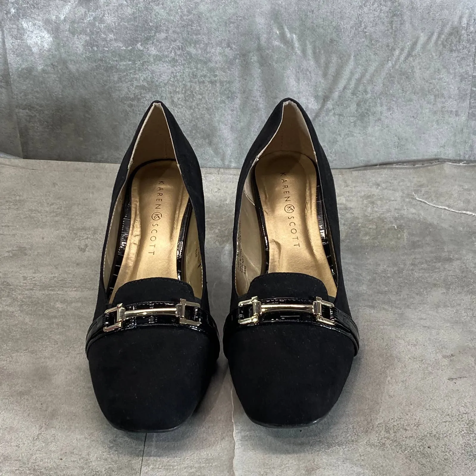 KAREN SCOTT Women's Black Faux Suede Penzey Square-Toe Dress Pumps SZ 8.5