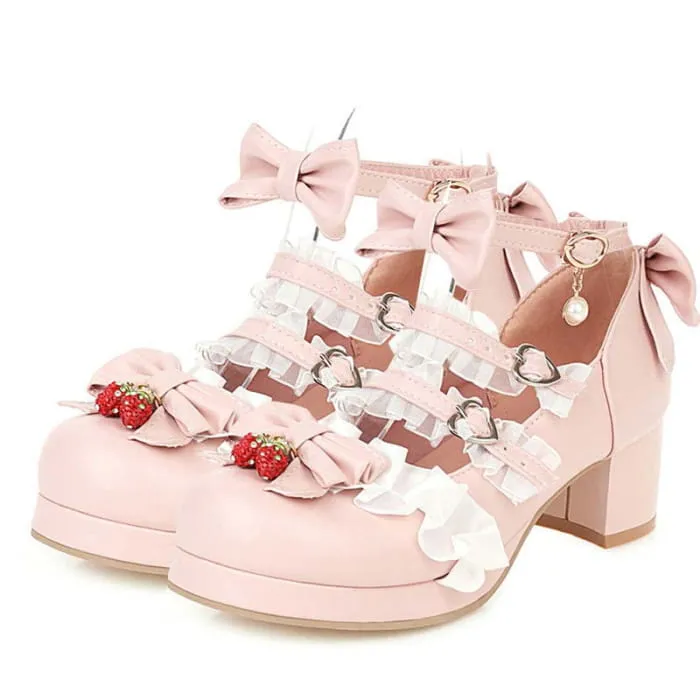 Kawaii Lace Bow Lolita Kitten Heel Mary Janes Shoes