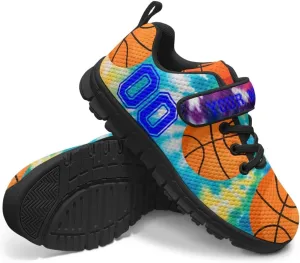 Kids Custom Shoes for Boys Basketball Print Low Top Mesh Athletic Shoes with Hook and Loops US 11-2.5
