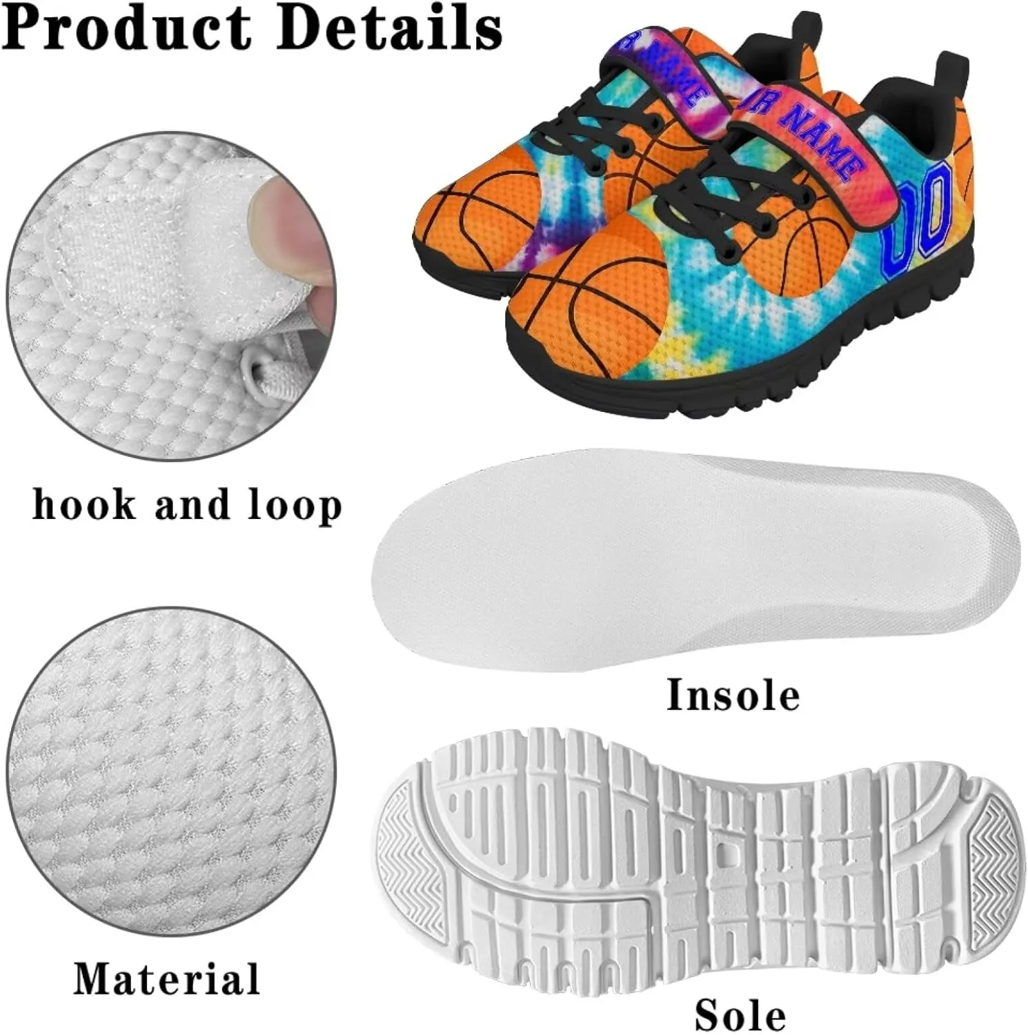 Kids Custom Shoes for Boys Basketball Print Low Top Mesh Athletic Shoes with Hook and Loops US 11-2.5