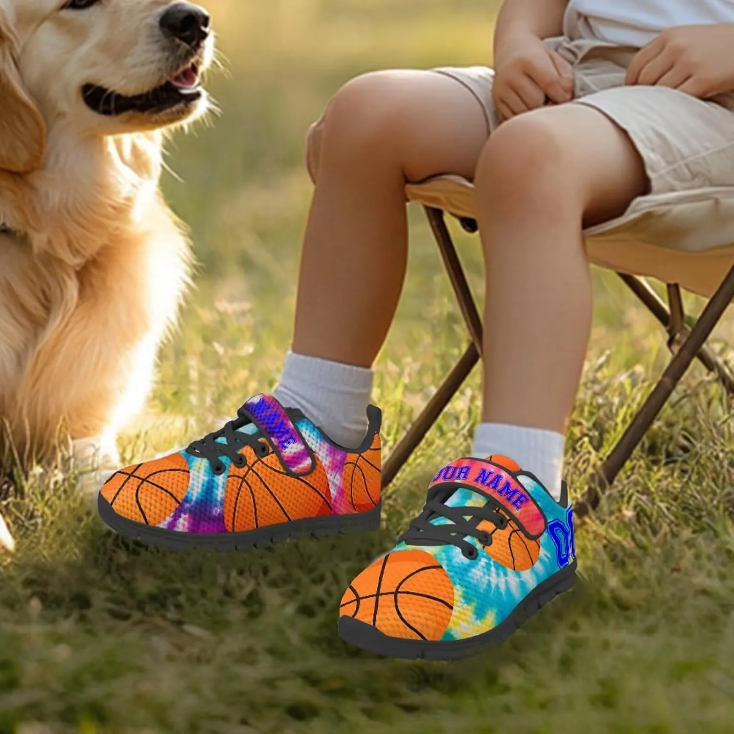 Kids Custom Shoes for Boys Basketball Print Low Top Mesh Athletic Shoes with Hook and Loops US 11-2.5