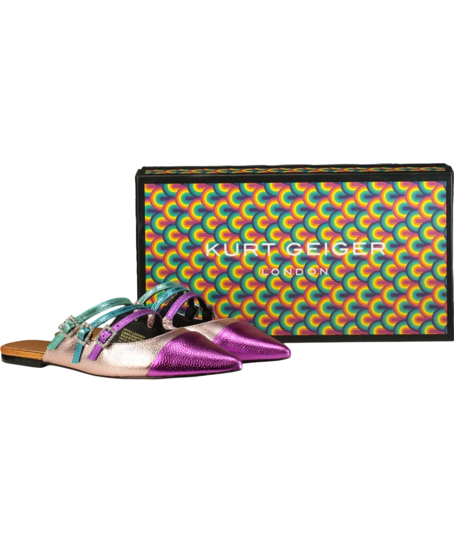 Kurt Geiger Multicoloured Pierra Leather Pointed Toe Flat Mules UK 4 EU 37 👠