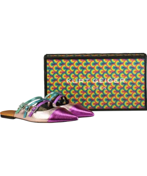 Kurt Geiger Multicoloured Pierra Leather Pointed Toe Flat Mules UK 4 EU 37 👠