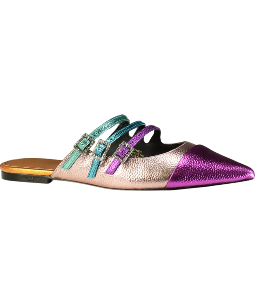 Kurt Geiger Multicoloured Pierra Leather Pointed Toe Flat Mules UK 4 EU 37 👠