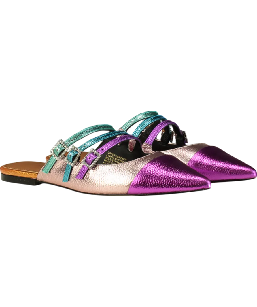 Kurt Geiger Multicoloured Pierra Leather Pointed Toe Flat Mules UK 4 EU 37 👠