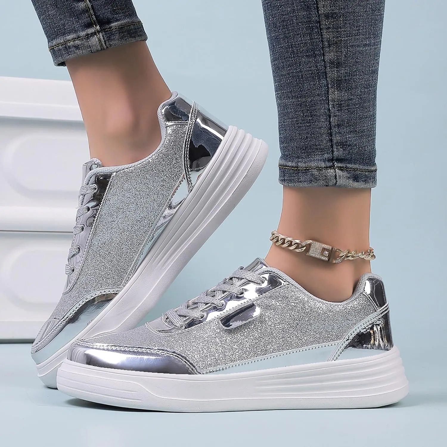 Ladies Fashion Solid Color Mesh Breathable Round Toe Lace Up Low Top Flat Women Shoes Wide