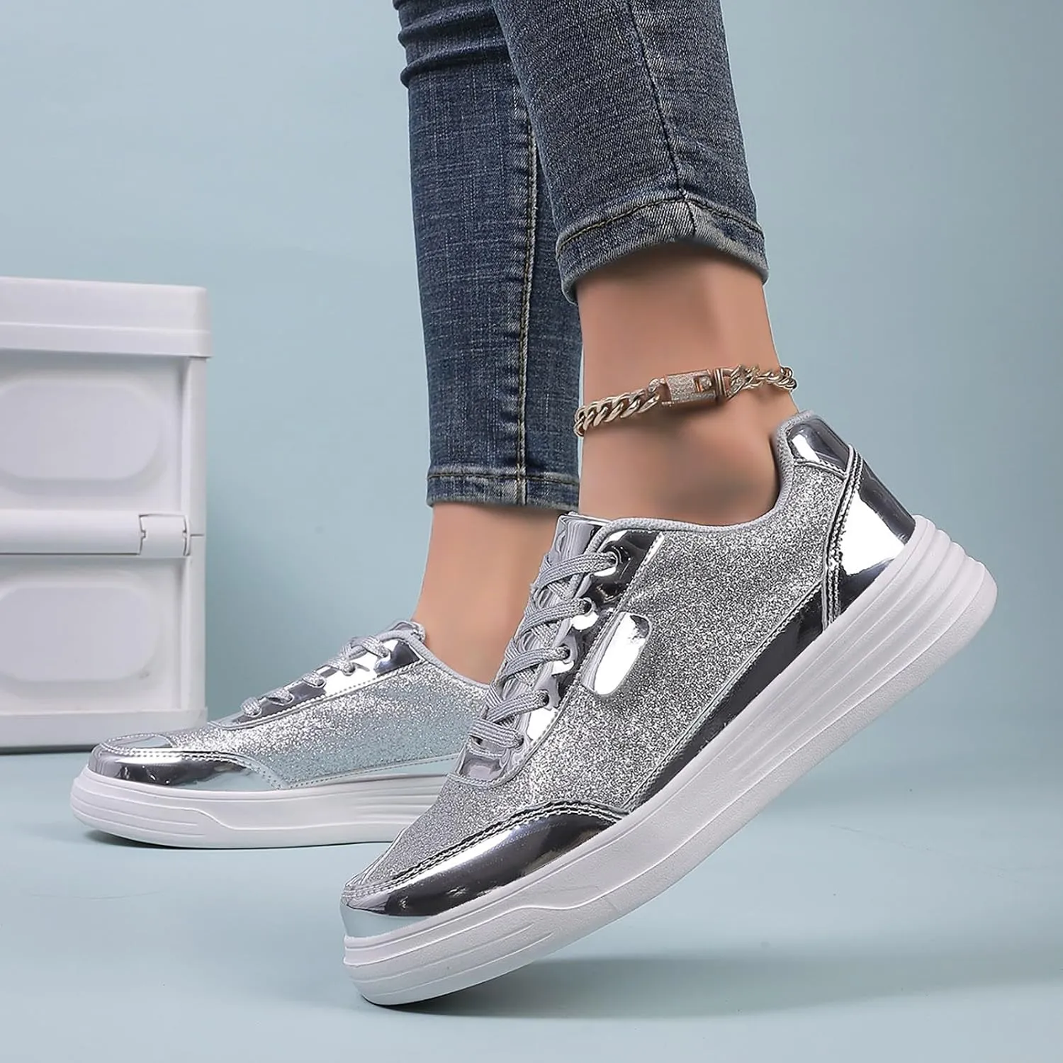 Ladies Fashion Solid Color Mesh Breathable Round Toe Lace Up Low Top Flat Women Shoes Wide