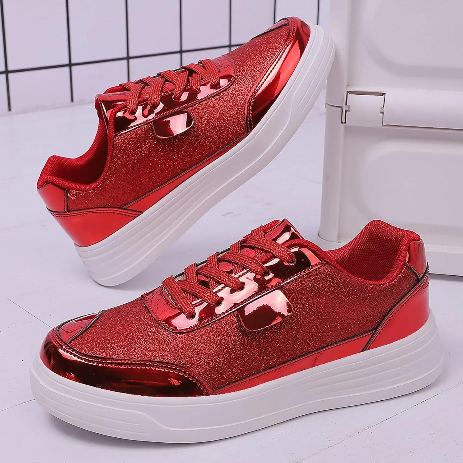 Ladies Fashion Solid Color Mesh Breathable Round Toe Lace Up Low Top Flat Women Shoes Wide