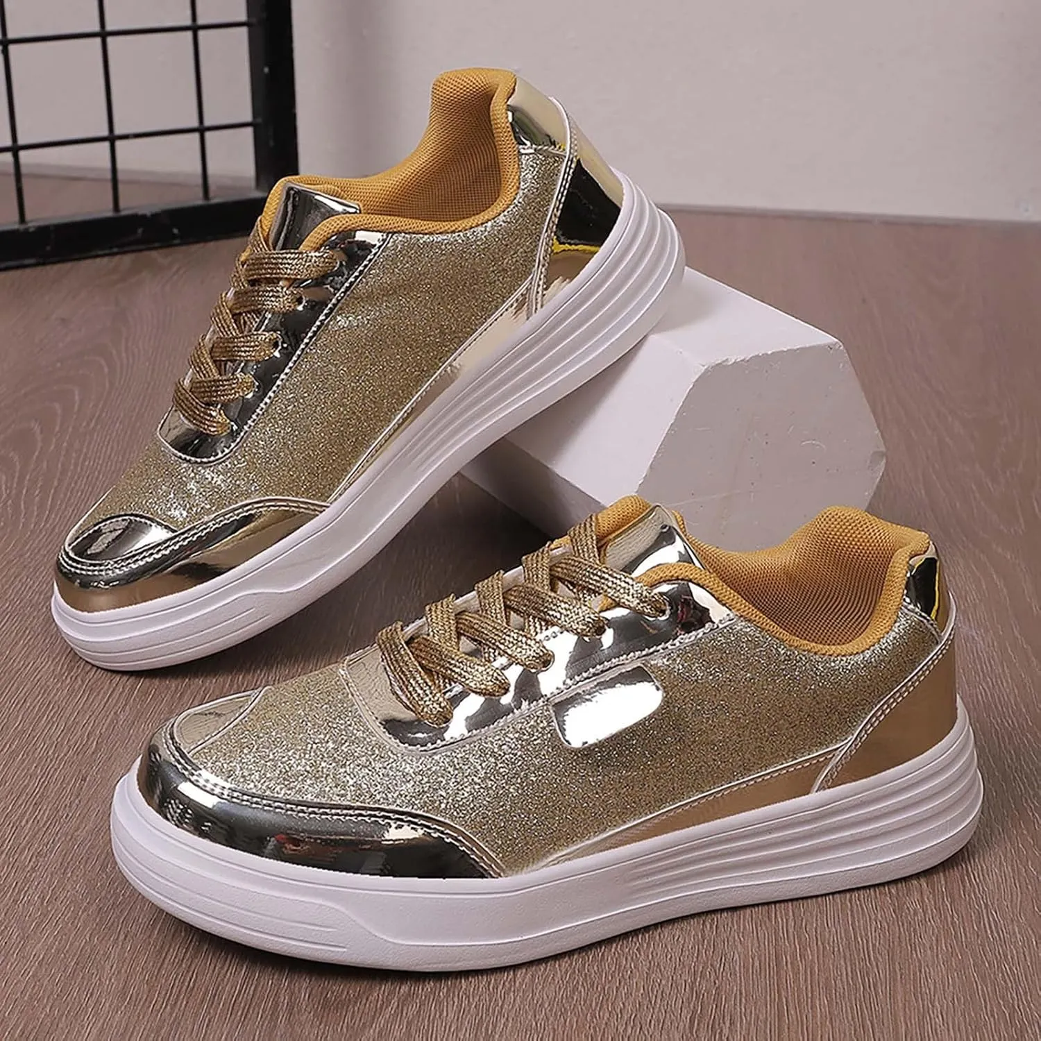 Ladies Fashion Solid Color Mesh Breathable Round Toe Lace Up Low Top Flat Women Shoes Wide