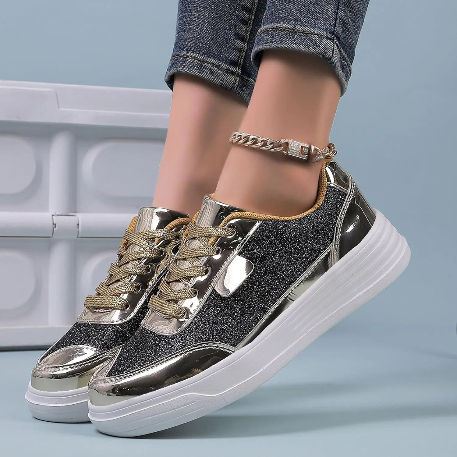 Ladies Fashion Solid Color Mesh Breathable Round Toe Lace Up Low Top Flat Women Shoes Wide