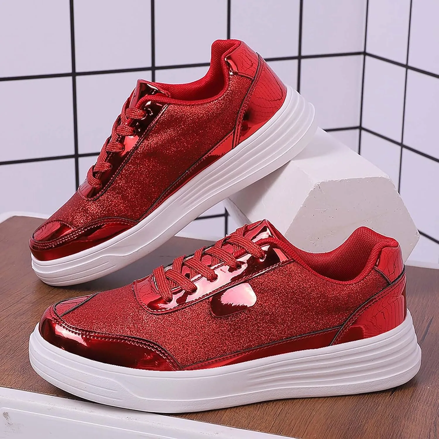 Ladies Fashion Solid Color Mesh Breathable Round Toe Lace Up Low Top Flat Women Shoes Wide