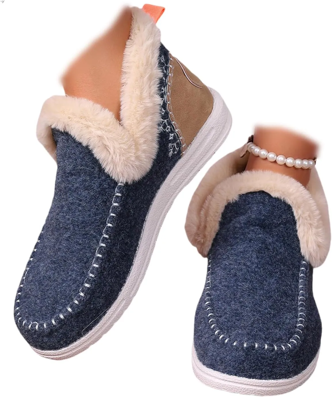Ladmiple Boots For Women Ankle Booties Winter Casual Slip-on Warm Loafers Shoes Fur-Lined Comfortable Lightweight Snow Boots