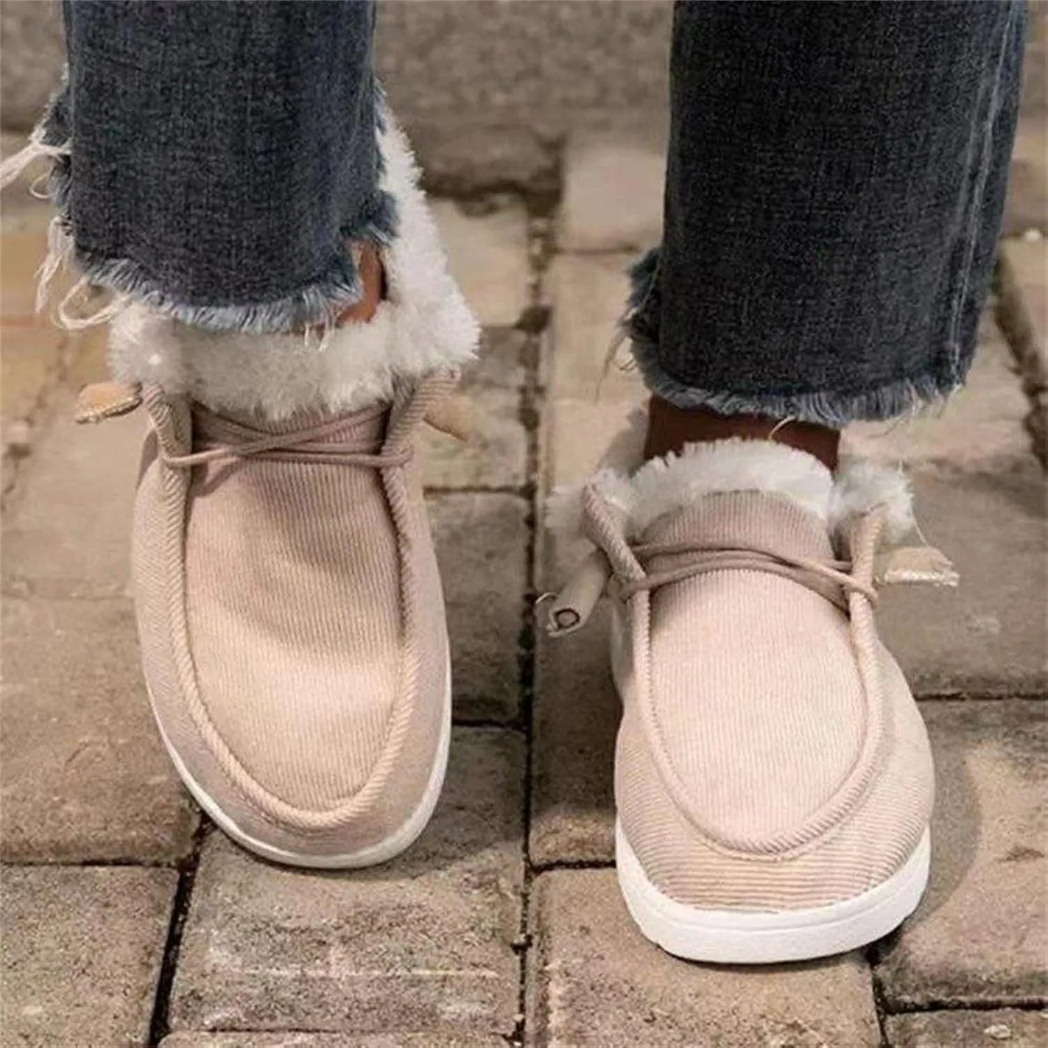 Ladmiple Snow Boots For Women Cute Wide Calf Warm Fur Lined Winter Boots Outdoor Slip On Comfortable Short Ankle Booties