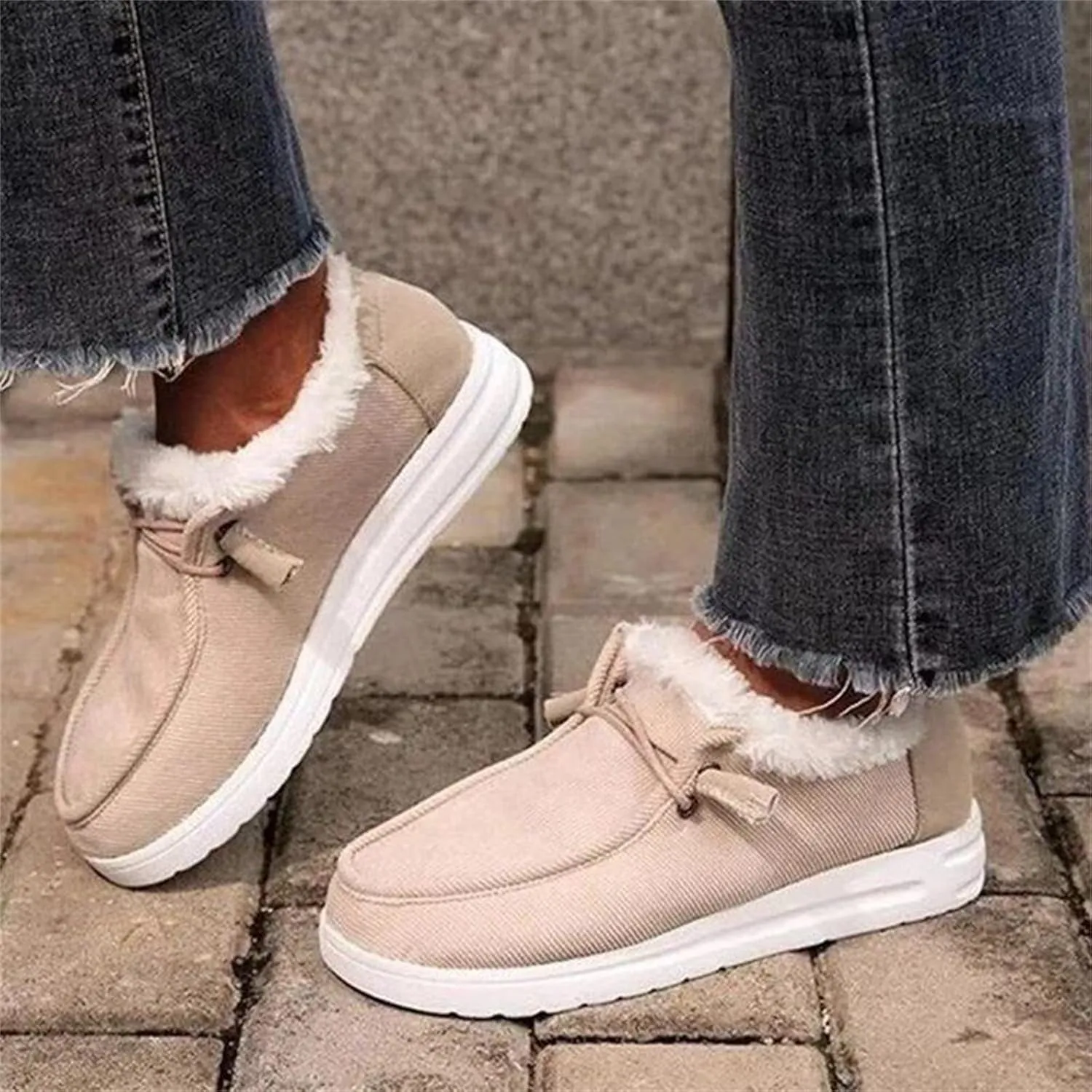 Ladmiple Snow Boots For Women Cute Wide Calf Warm Fur Lined Winter Boots Outdoor Slip On Comfortable Short Ankle Booties