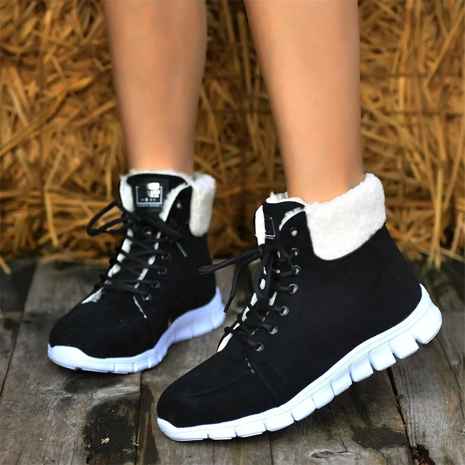 Ladmiple Snow Boots For Women Wide Faux Fur Lined Winter Ankle Booties Slip on Cold Weather Warm Outdoor Walking Shoes