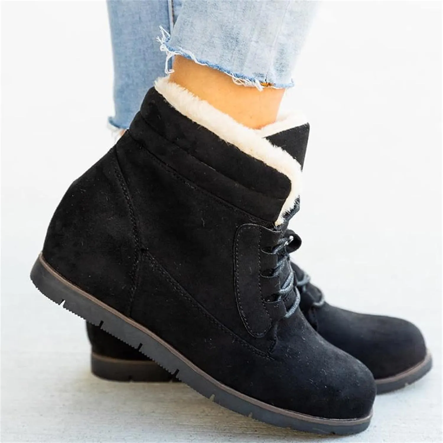 Ladmiple Womens Snow Boots Winter Warm Ankle Booties Fur Lined Anti-Slip Outdoor Lace Up Comfortable Warm Combat Boots