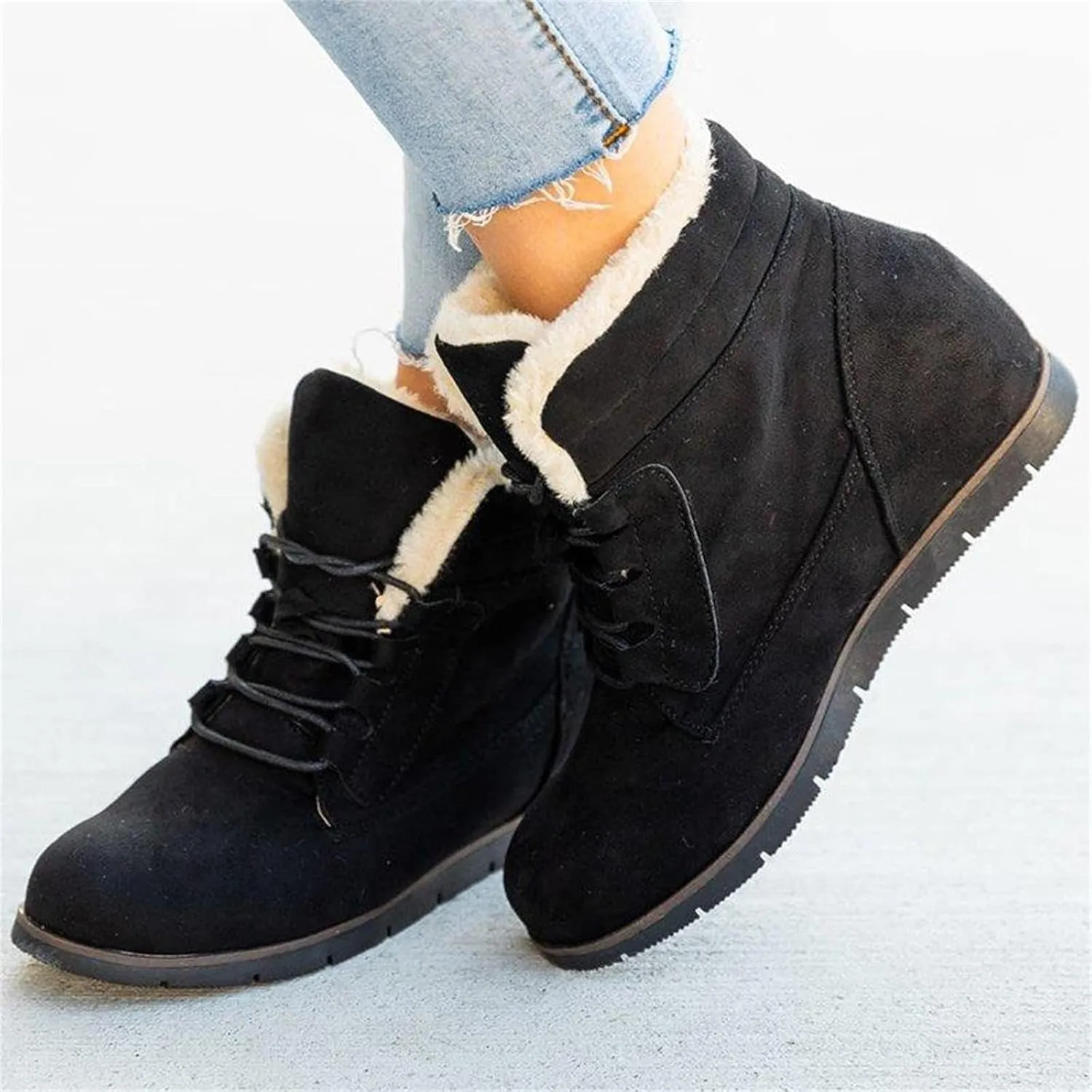 Ladmiple Womens Snow Boots Winter Warm Ankle Booties Fur Lined Anti-Slip Outdoor Lace Up Comfortable Warm Combat Boots