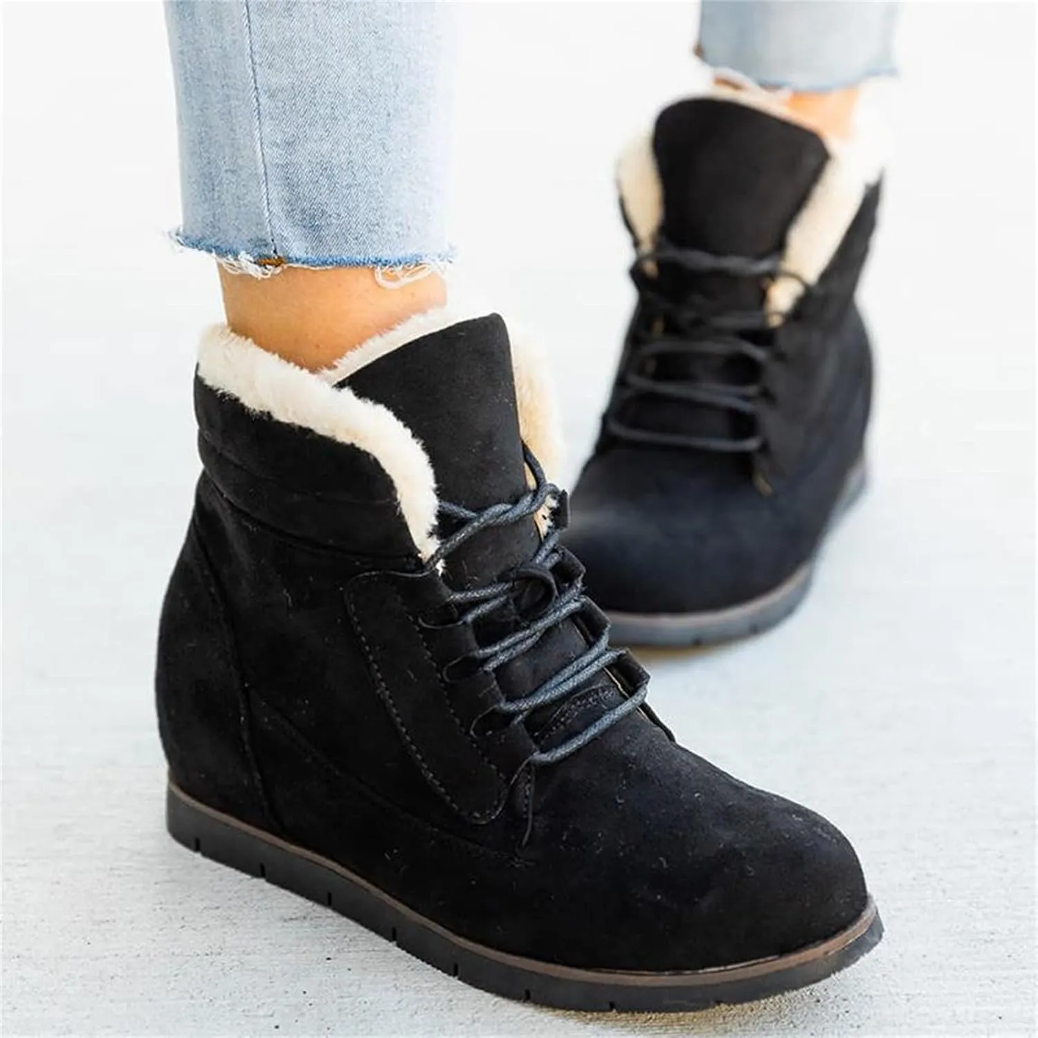 Ladmiple Womens Snow Boots Winter Warm Ankle Booties Fur Lined Anti-Slip Outdoor Lace Up Comfortable Warm Combat Boots