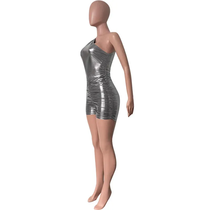 Let's Talk About Me Metallic One Shoulder Romper