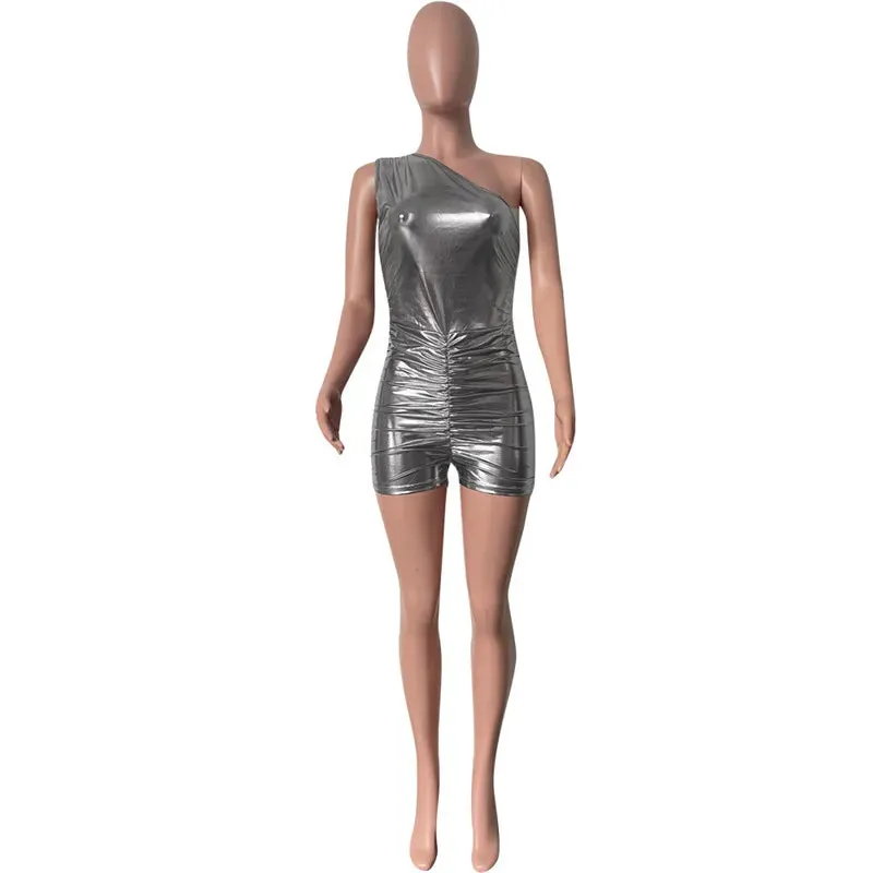 Let's Talk About Me Metallic One Shoulder Romper