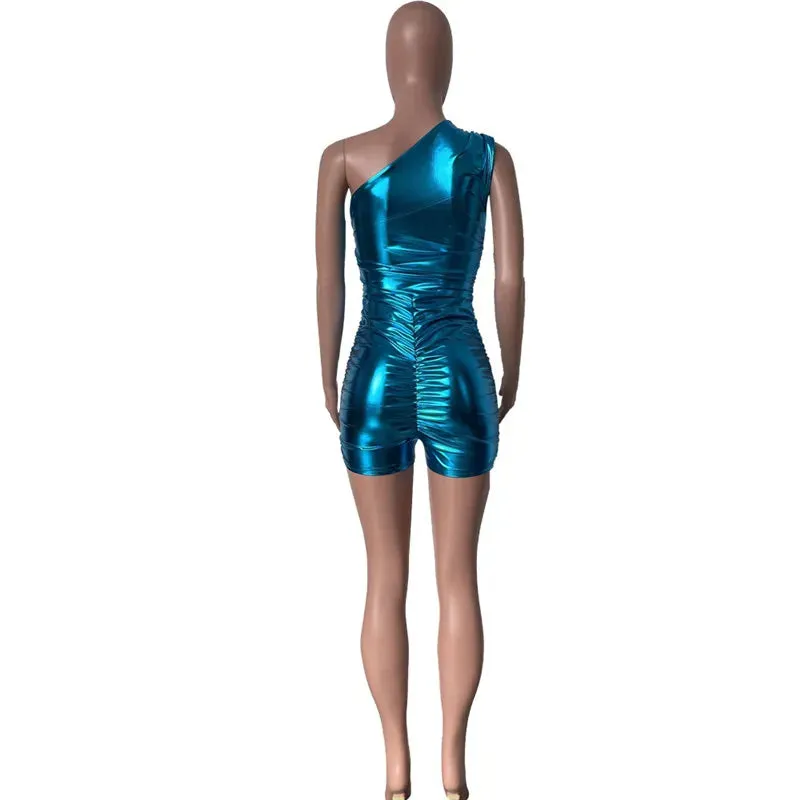 Let's Talk About Me Metallic One Shoulder Romper