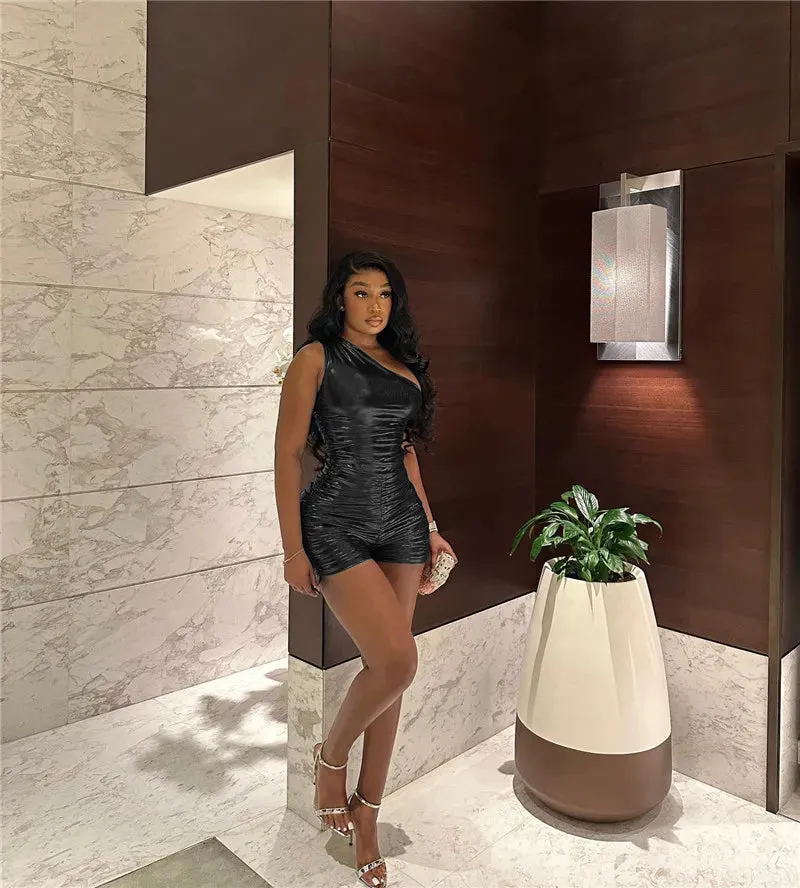 Let's Talk About Me Metallic One Shoulder Romper