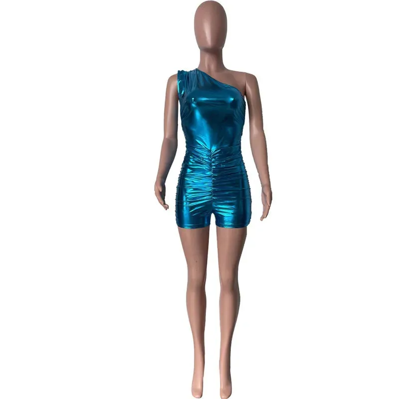 Let's Talk About Me Metallic One Shoulder Romper