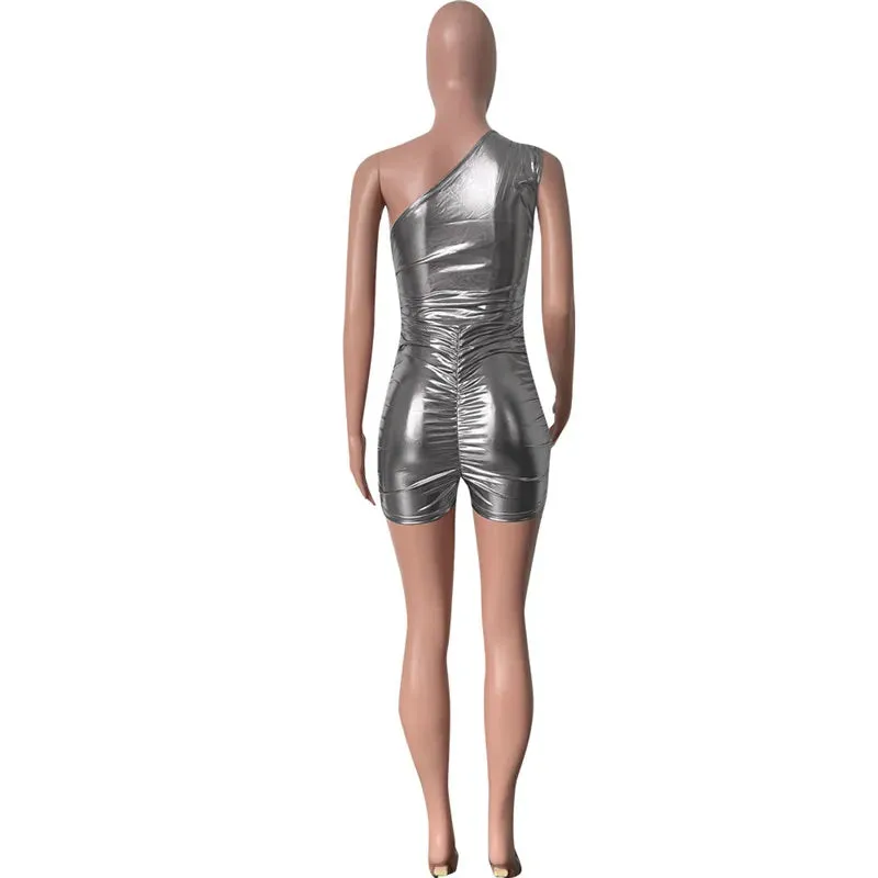 Let's Talk About Me Metallic One Shoulder Romper